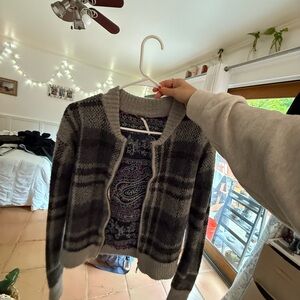 Free People Black and Gray Cardigan Sweater